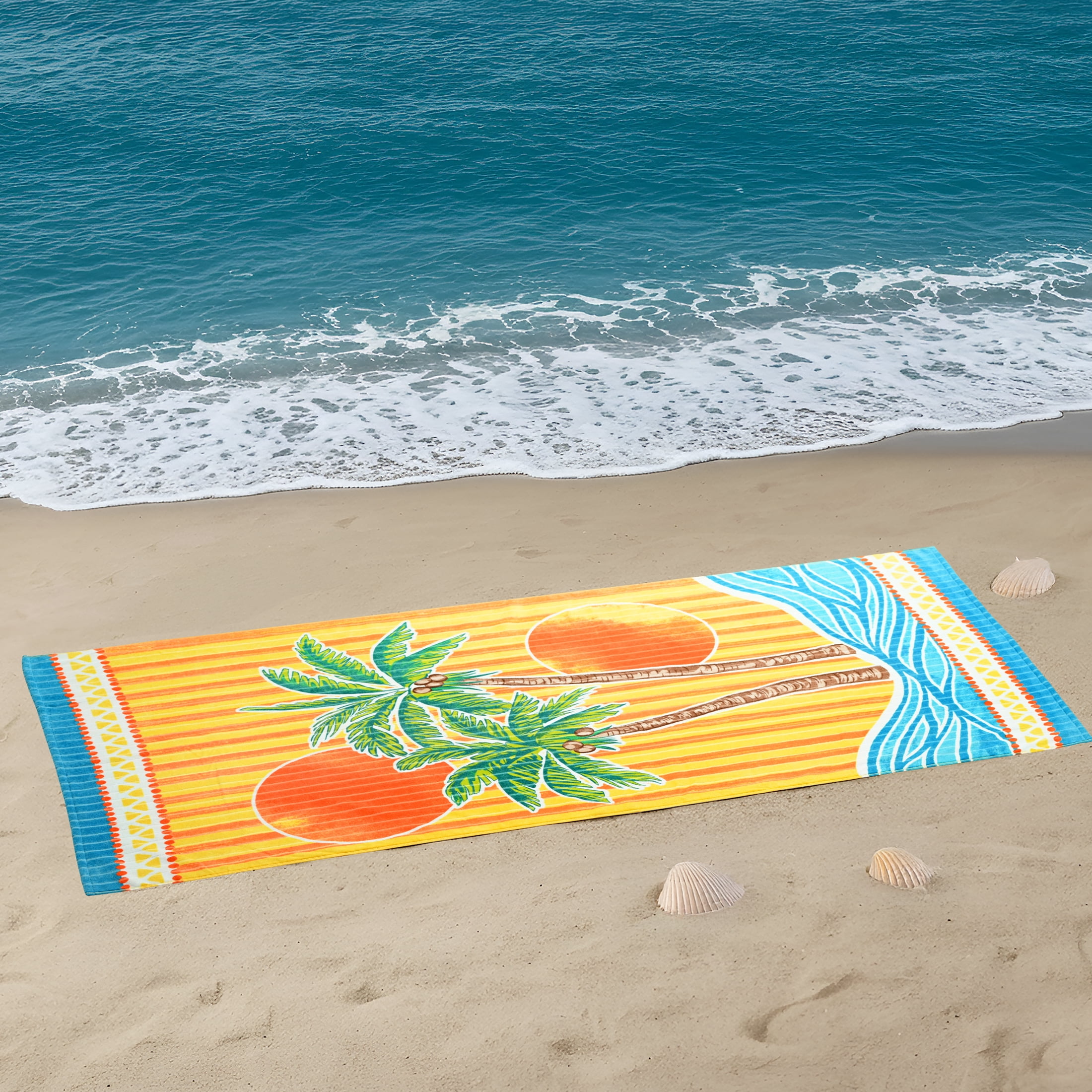 Better Homes & Gardens Palm Reverse Multicolor Print Beach Towel, Soft Cotton, 72 in x 38 in