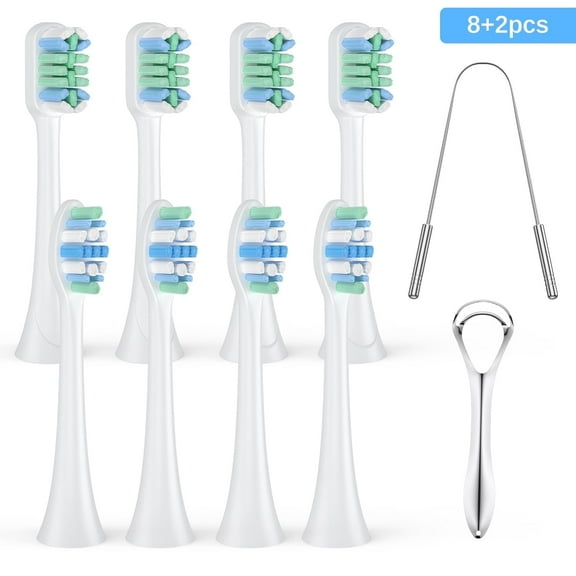 Electric Toothbrush Replacement Heads Compatible with All Click-on Handles,8 Pack 2 Tongue Scrape