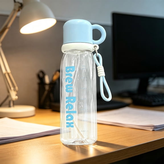 Byujiro 27 Oz Large Capacity Straw Sports Water Bottle, Transparent Portable Drink Vessel with Scale Mark & Carry Strap, Lightweight Leakproof Daily Hydration Cup, Ideal for School, Office