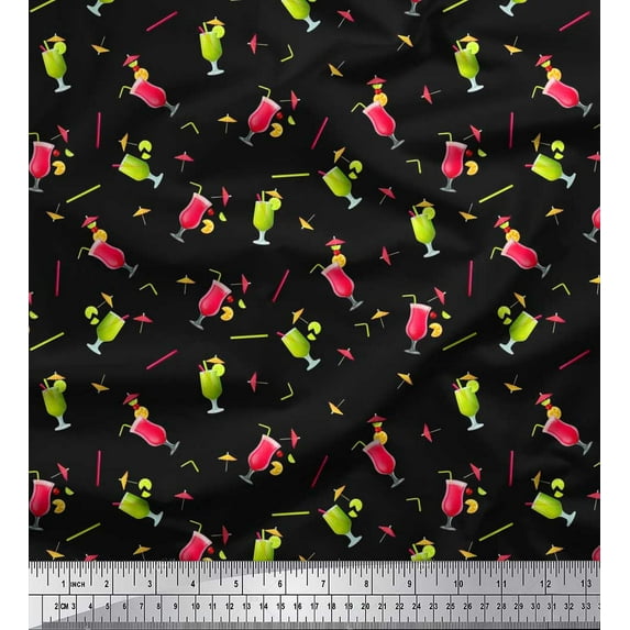 Soimoi Rayon Fabric Straw & Juice Beverages Print Fabric by The Yard 42 Inch Wide