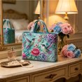 thumbnail image 6 of Hummingbird Tote Bag with Floral Pattern, Embroidered Style Polyester Shoulder Handbag, Lightweight Shopping and Commuter Purse for Women, 6 of 6