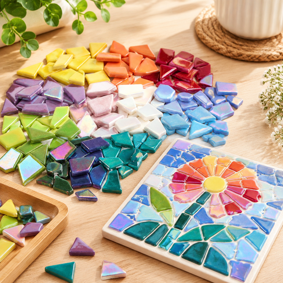 Iridescent Glass Mosaic Tiles for Crafts Bulk, Broken Mosaic Glass Pieces for DIY Home Garden Art Projects, Handmade Crafts & Decor