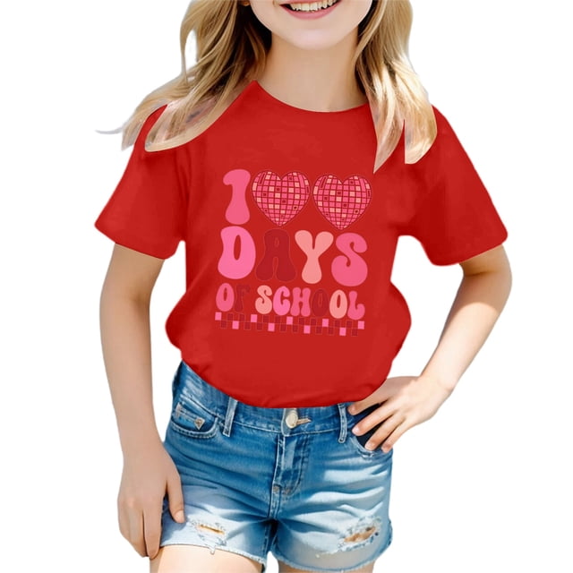 PMVFHDE T-Shirts pour Filles Hauts d'Été 2025 Mode Filles Hauts T-Shirts Fille Hauts d'Été Filles et Garçons T-Shirt Col Rond Manches Courtes Décontracté Rouge, 1-2 Ans