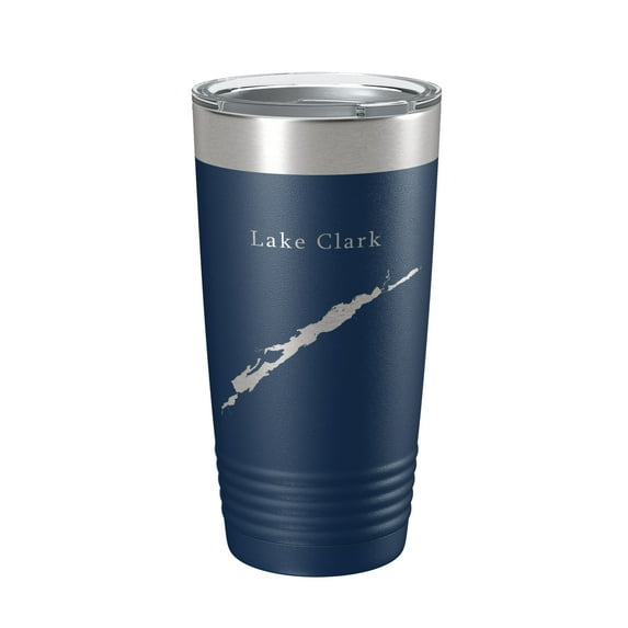 Lake Clark Map Tumbler Travel Mug Insulated Laser Engraved Coffee Cup Alaska 20 oz Navy Blue