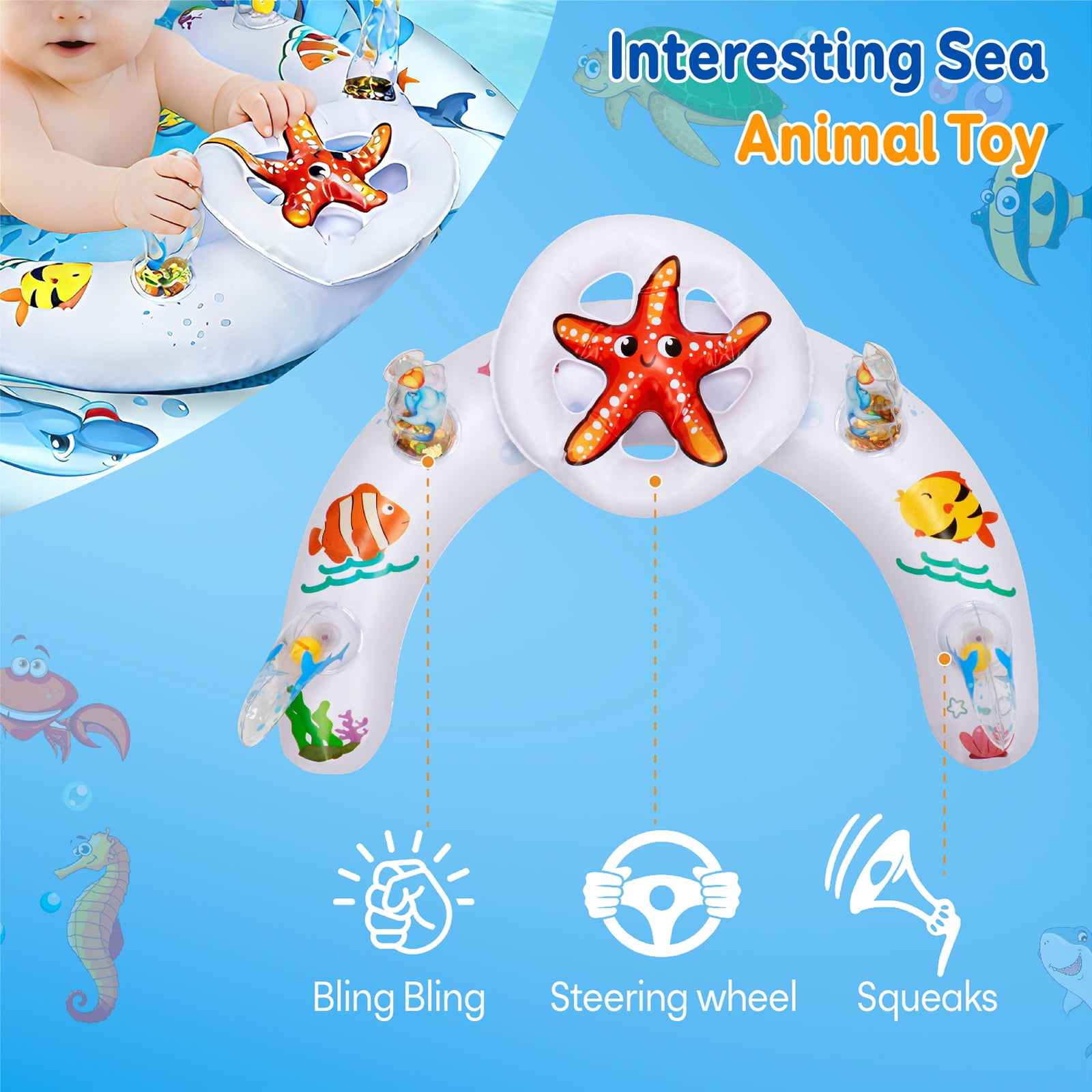 Baby Pool Float with Canopy UPF50+ Sun Canopy, Inflatable Kids Pool Floats, Anti-Flip Double Air Chambers, Infant Swimming Float with Adjustable Safety Seat for 6-36 Months Boys Girls.