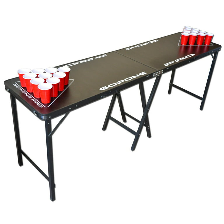 GoPong PRO 8' Portable Folding Beer Pong Table, Indoor Outdoor Party  Drinking Games, 6 Balls Included, Taller 36 Table Height 