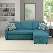 MAYEERTY 83.6" Convertible Fluffy Fabric 2-Piece Couch Upholstered Loveseat with Plush Velvet Texture Sofa Bed，Cyan Blue