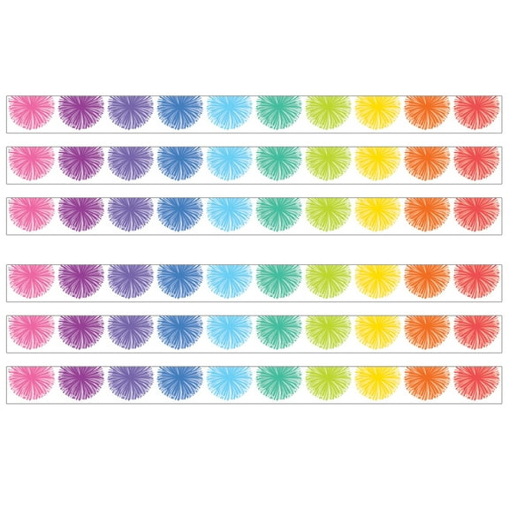 Teacher Created Resources Colorful Poms Scalloped Die-Cut Border Trim, 35 Feet Per Pack, 6 Packs