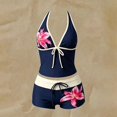 thumbnail image 6 of CUZIBR Girls Swimsuit Two Piece Floral Print Summer Sleeveless Halter Neck Beachwear Tank Tops And Shorts Tankini Sets Bathing Suit,Navy,15-16 Years, 6 of 7