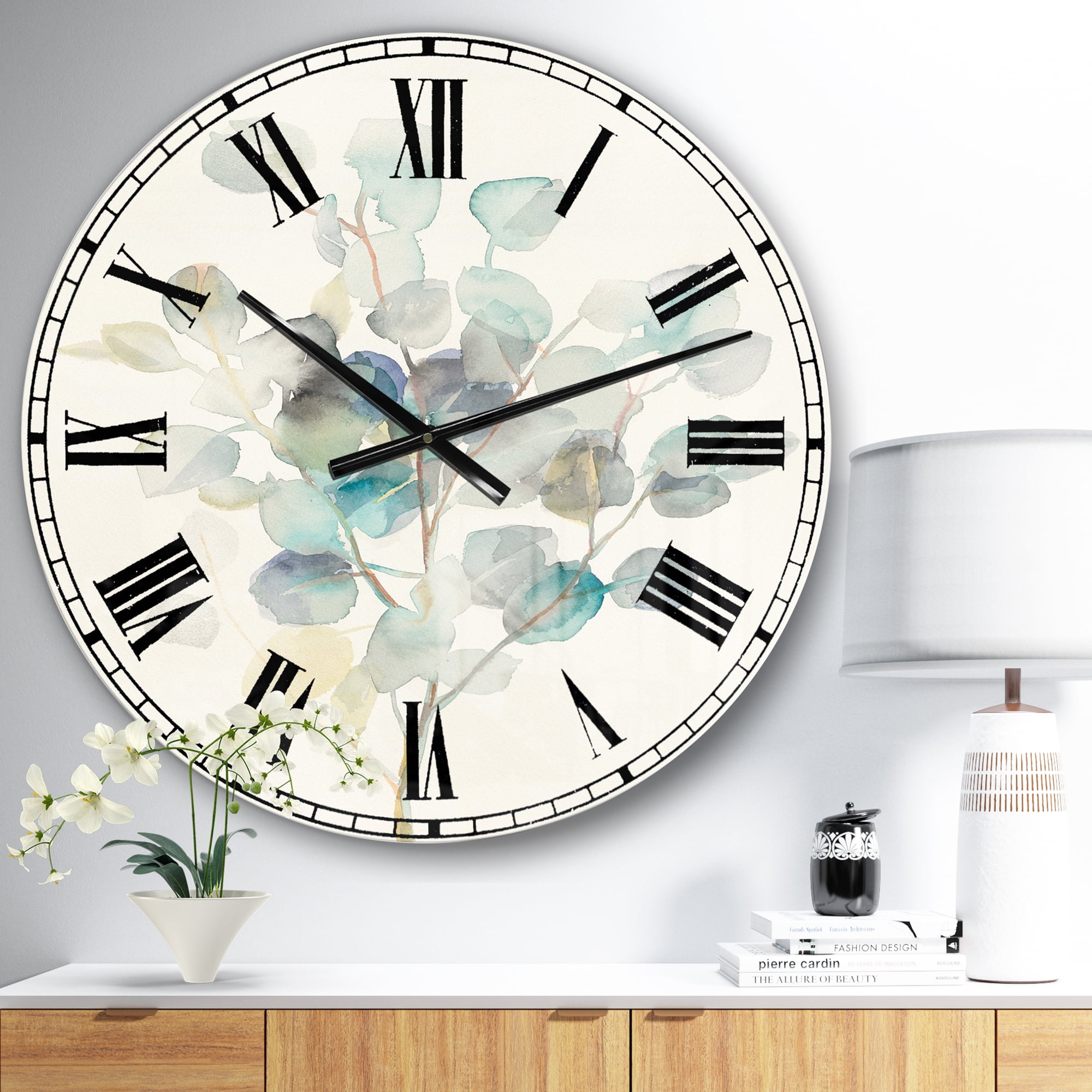 Designart 'Eucalyptus leaves I' Traditional wall clock