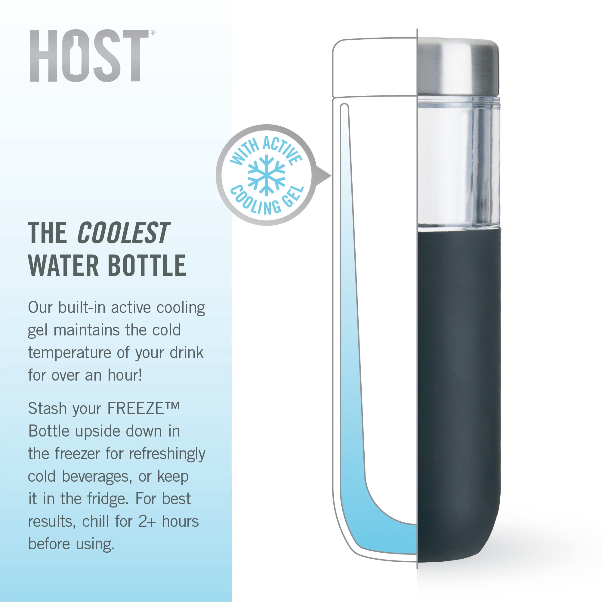 Host FREEZE Double Walled Water Bottle, Freezer Cooling Tumbler, 20oz Black