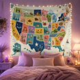 thumbnail image 2 of Patchwork USA Map with State Icons on White, Playful Illustration for Geography Enthusiasts, Whimsical Art Decor, Housewarming Gift, Tapestry Wall Hanging for Classroom and Dorm, 2 of 7
