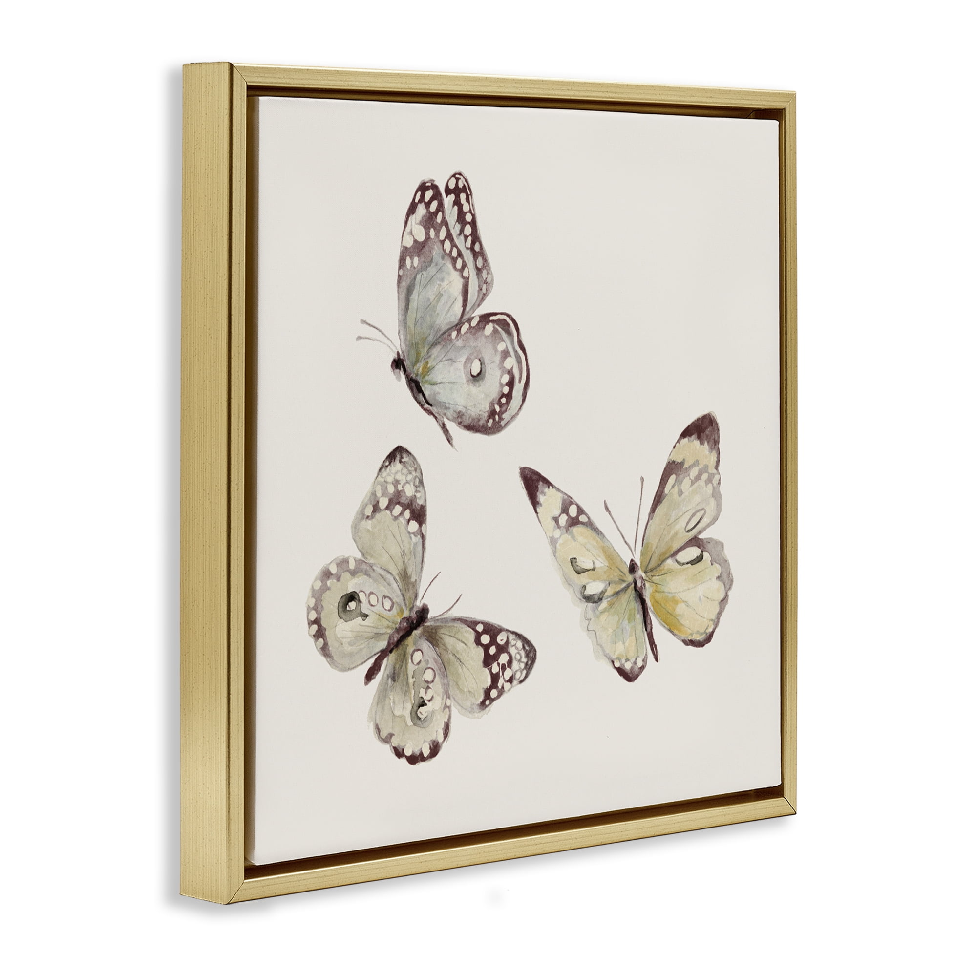Stupell Industries Isolated Butterflies on Beige Gold Framed Floater Canvas Wall Art, design by Patricia Pinto