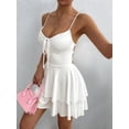 thumbnail image 2 of Women'S Tie Back Spaghetti Strap Mini Dress Tiered Ruffle Fit and Flared A Line Cute Short Party Dress White L, 2 of 7