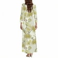 thumbnail image 4 of NUINUI Beach Vacation Dress,Women's Floral Maxi Dress Elegant Long Sleeve V-Neck Casual Flowing Gown for Parties and Daily Wear,Size:L,Army Green, 4 of 5