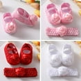 thumbnail image 6 of 2PCS Set Newborn Baby Girls Bowknot Princess Lace Shoes+Headband Rose Flower Toddler Kid Cotton Soft Sole Walking Baby Shoes, 6 of 6