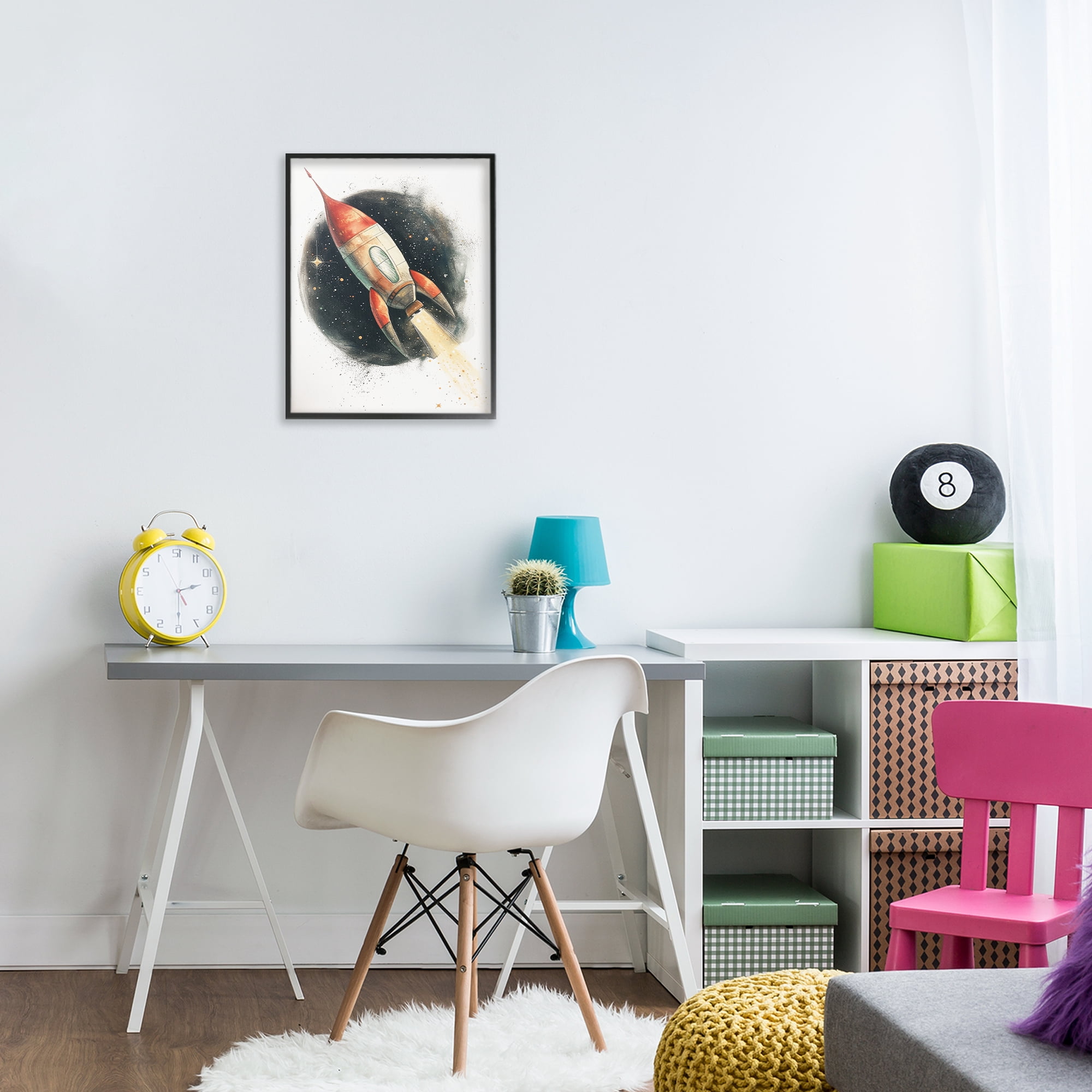 Stupell Industries Journey To Space Rocket Black Framed Giclee Art, design by Ray Powers