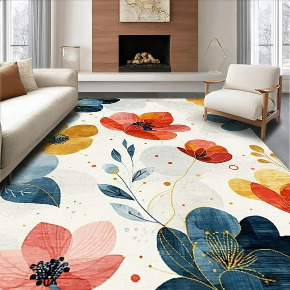 Abstract Floral Pattern Soft Area Rug, Non Slip, Stain Resistant, Washable Area Rugs for Living Room, Bedroom, Room Mat 2x3ft