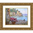 thumbnail image 1 of Obuchovsky, Yury 14x12 Gold Ornate Wood Framed with Double Matting Museum Art Print Titled - Flowers in Portofino, 1 of 4