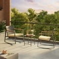 thumbnail image 2 of Aiho 3-Piece Wicker Rocking Patio Set w/ Glass Table, Weatherproof Cushions & Anti-Scald Arms, Beige, 2 of 9