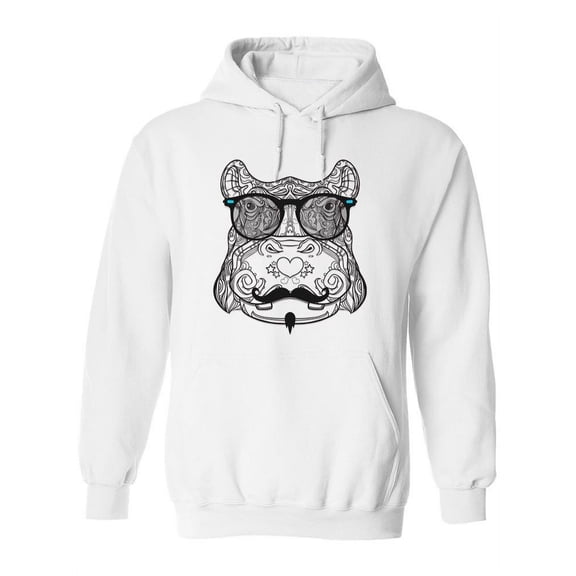 Hippo In Line Art Hoodie Women -Image by Shutterstock, Female x-Large