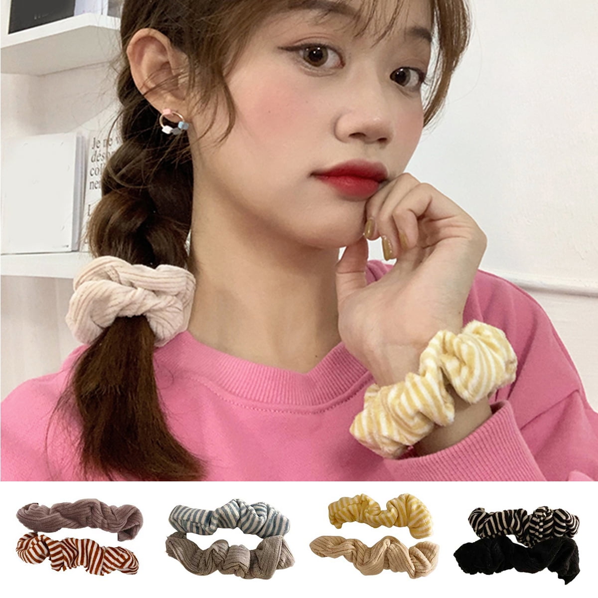 Meidiya 2Pcs/Set Hair Elastics Scrunchies Retro Striped Coral Fleece  Scrunchy Bobbles Soft Elegant Elastic Hair Scrunchies Hair Ropes -  Walmart.com