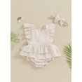 thumbnail image 3 of Musuos Baby Girls Rompers Dress 6M 9M 12M 18M Solid Color Fly Sleeve Skirt Hem Infant Bodysuits Summer Clothes with Headband, 3 of 9