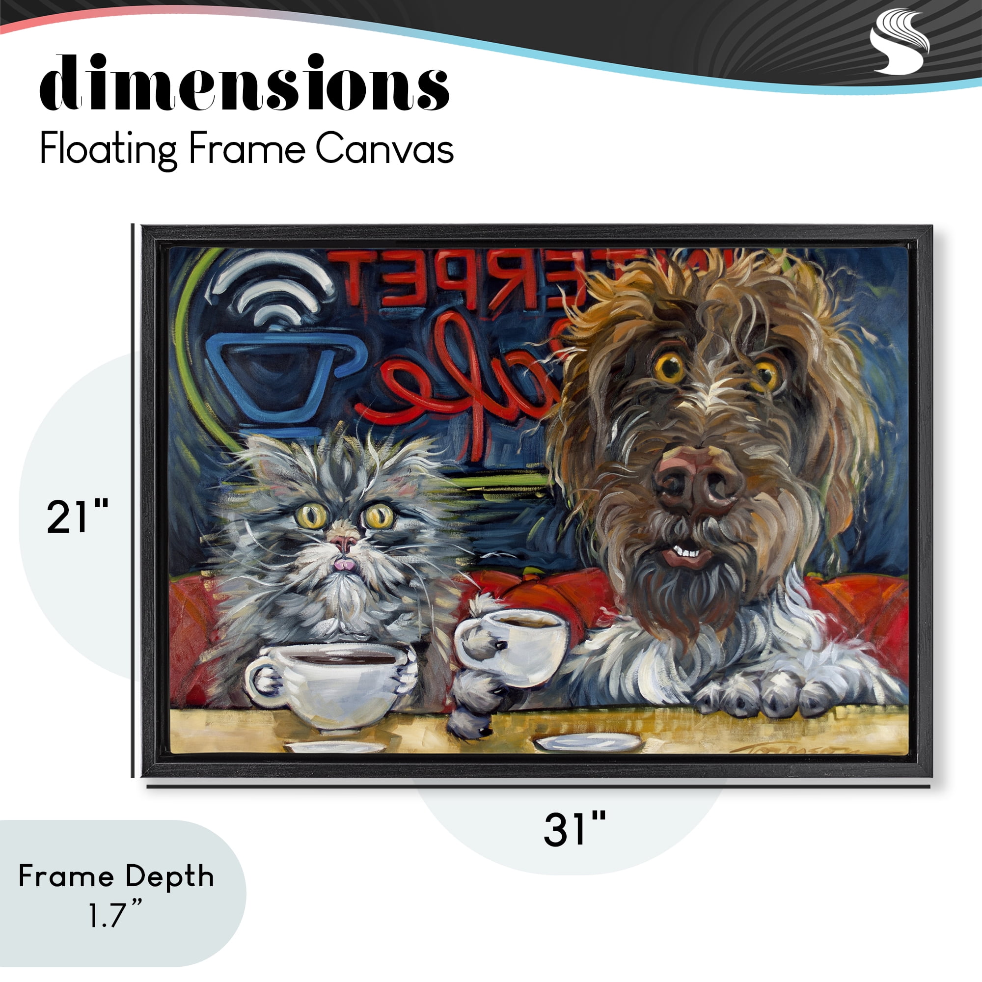 Stupell Industries Pets Wired At The Cafe Black Framed Floater Canvas Wall Art, design by CR Townsend