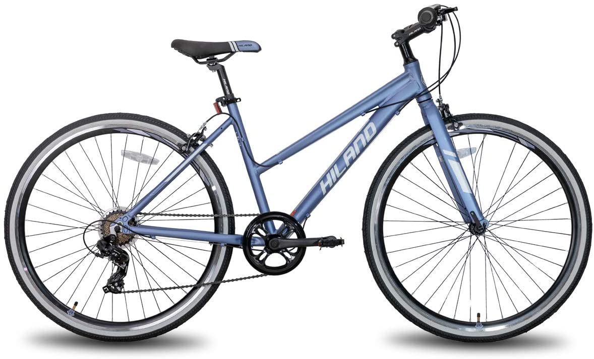 hiland hybrid bike for adult 700c wheels with 7 speeds