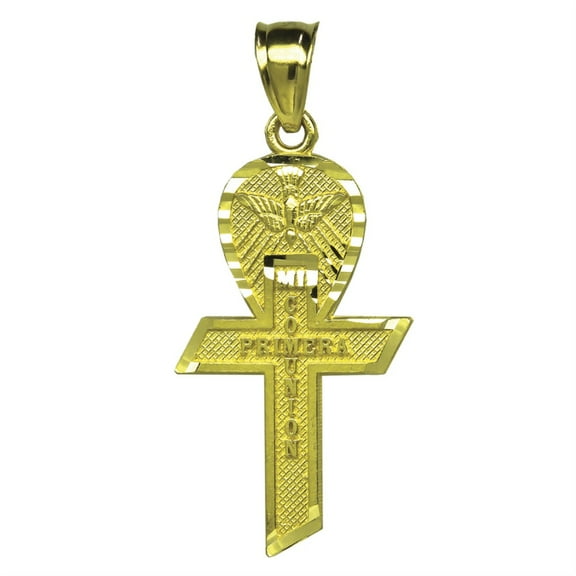 Auriga 10k Yellow Gold Ankh Cross Mi Primera Communion Religious Charm Pendant for Women