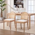 thumbnail image 3 of Leumius Rattan Dining Chairs Set of 2, Upholstered Linen Dining Room Chairs with Backrests, Modern Kitchen Chairs with Wood Legs for Dining Room, Beige, 3 of 9