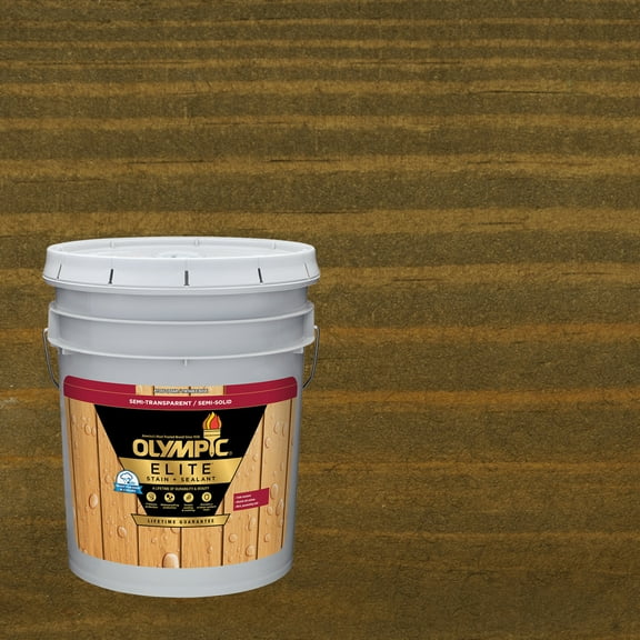 Olympic Elite 5 Gallons ST-2008 Coffee Semi-Transparent Exterior Stain and Sealer in One Low VOC