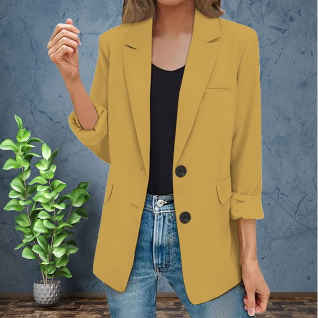 Clearance Sale! Womens Casual Jacket Pockets Long Sleeve Front Button Work Lapel Button Jacket
