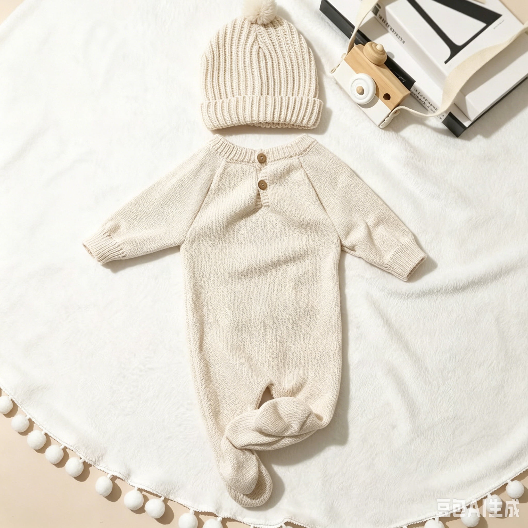 "Hello" Embroidery Knitting Onesie Newborn Birth Announcement Outfits Footed Jumpsuit Baby Boy Girl Photography Props Newborn