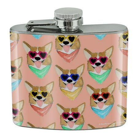 

Corgi Dog Puppy Love Glasses Pattern Stainless Steel 5oz Hip Drink Kidney Flask