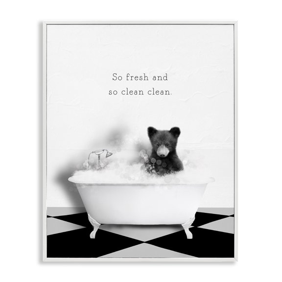 Stupell Industries Cottage So Fresh & Clean Bear White Framed Giclee Art, 11 x 14, by Leah Straatsma