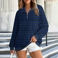 thumbnail image 5 of ClodeEU Womens Plus Size Striped Sweatshirts ,Long Sleeve Lapel Collared Pullover, Casual Soft Pullover Tops Shirts Dark Blue,Womens Plus L, 5 of 8