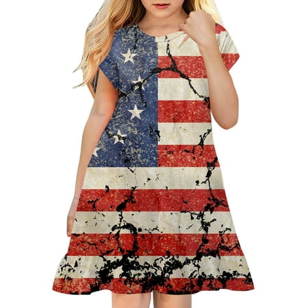 

KI-8jcuD Baby Boy Birthday Dress Toddler Kids Girl Fourth Of July Independent Day Star Stripes Prints Short Sleeves Party Princess Dress Entry Dress The Old Line Flower Girl Dress for 12 Months Girl