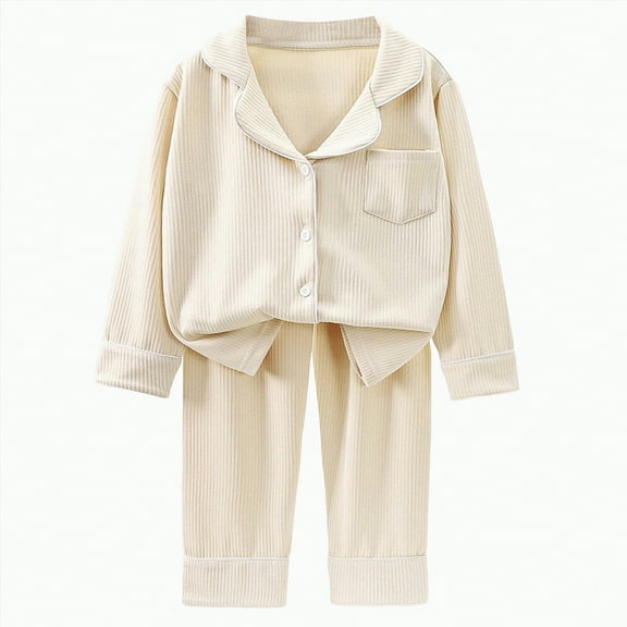 KPOPLK Unisex Baby Toddler Boy and Girl 2-Piece Coat Style Pajama Pant Set(Light Yellow#3,5-6 Years)