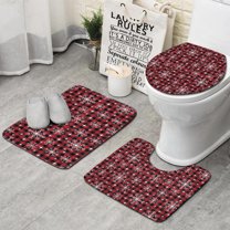 Red and Black Christmas Snowflake Pattern Bathroom Rugs Sets 3 Piece,Toilet Cover Set,Absorbent Non Slip Bathroom Mats Sets with U-Shaped Contour Rug Toilet Rug Set