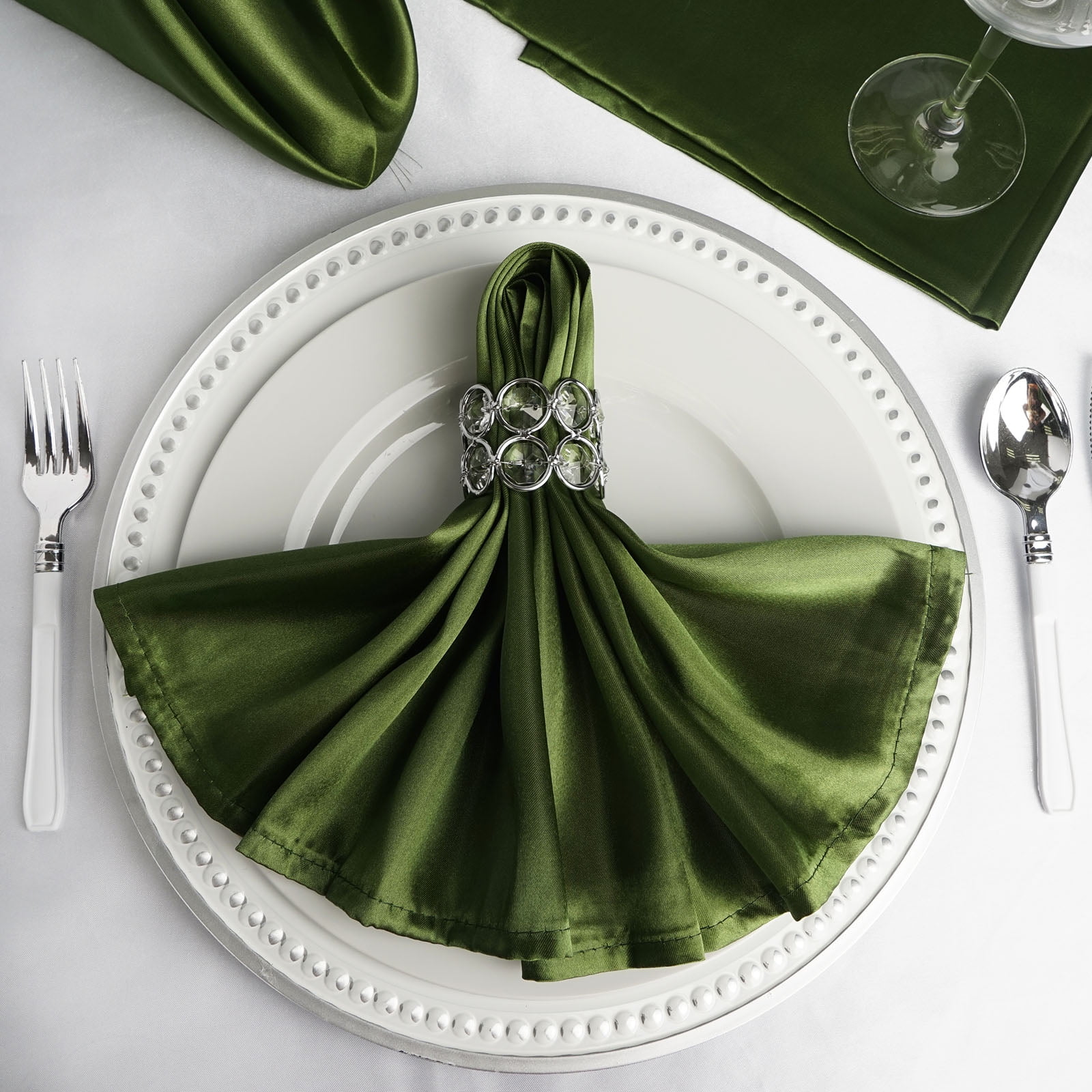 BalsaCircle 20 pcs 20Inch Willow Green Satin Dinner Napkins for