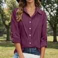 thumbnail image 3 of Long Sleeve Shirts for Women 2026 Spring Linen Roll Up Sleeve Button Lapel Collar Dressy Casual Office Work Blouse Tops, 3 of 8