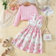 thumbnail image 6 of CUZIBR Kids Seasonal Dress Girls With Solid Color Jacket Floral Pattern Sleeveless Long Sleeve Dress Outfit Sets Fall Clothes Sets,Red,9-10 Years, 6 of 9
