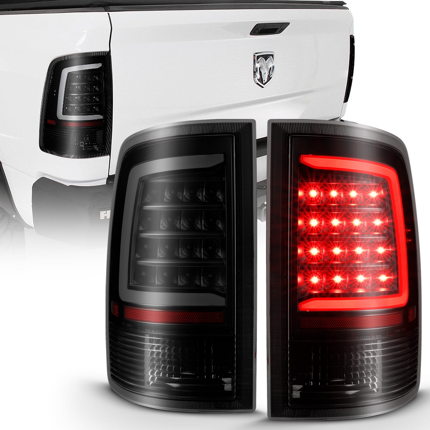 CAPA Set of 2 Passenger and Driver Side Tail Light Assembly Compatible with 2009-2010 Dodge Ram 1500 Standard Type 