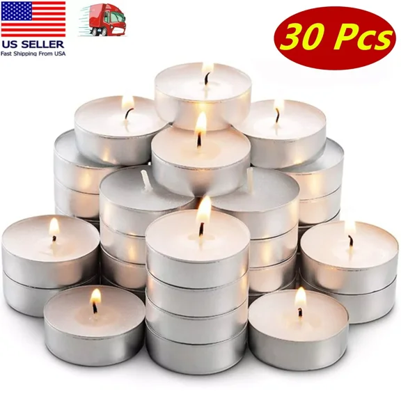 30 Tea Light Candles 3 Hours Burn White Unscented Home Use Dripless