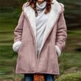 thumbnail image 3 of Pejock Jackets for Women Zipper Winter Warm Sherpa Lined Coats Plus Size Hooded Parka Faux Suede Long Pea Coat Outerwear Classic-Fit Soft Fuzzy Jacket, 3 of 6