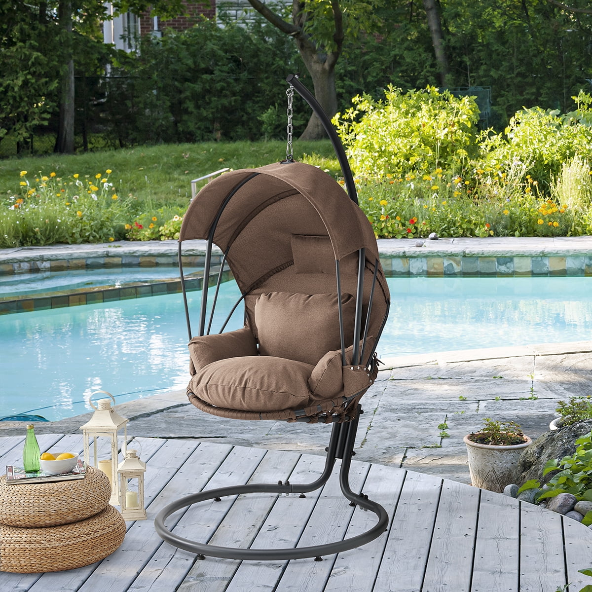 Hanging Egg Chair Cushion & Pillow Outdoor Porch Garden Swing Chair Padded Seat 