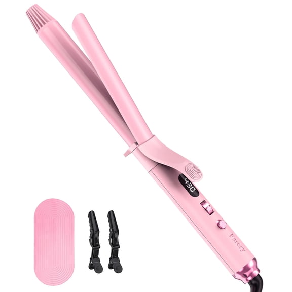 FARERY Long Barrel Curling Iron 1 inch, Extra Long Ceramic Curling Iron for Thin Hair, Pink