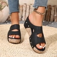 thumbnail image 2 of Rokment Women's Vintage Platform Wedge Slip on Walking Sandals Comfortable Leather Studded Open Toe Chunky High Heels Backless Half Slippers Hollow out Dress Slides Beach Summer Mules Black Size 6.5, 2 of 6
