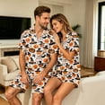 thumbnail image 4 of Mens Halloween Pumpkin Bat Print Pajama Set Short Sleeve Button Front Top With Chest Pocket And Lounge Shorts Casual Couple Sleepwear, 4 of 7